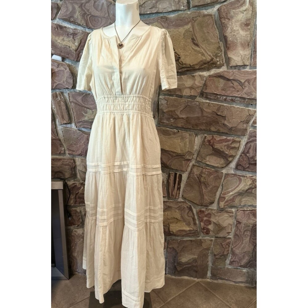 Women’s CITRUS Light Summer Dress Tiered Maxi Lined Size M cream tiered